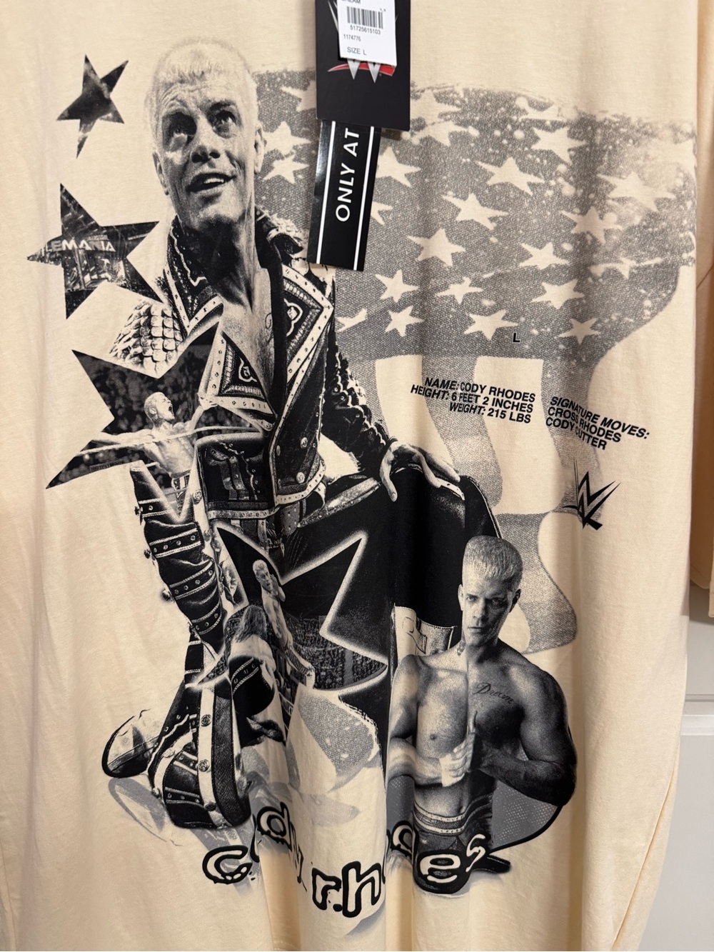 WWE Cody Rhodes Graphic Wrestling Cream Men's T-Shirt Size Large
